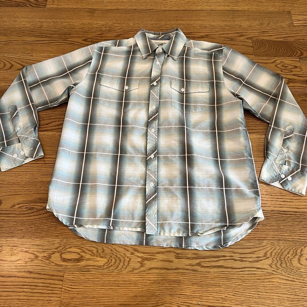 Horny Toad Long Sleeve Shirt Button Up White/Pastel Plaid Mens Size Large